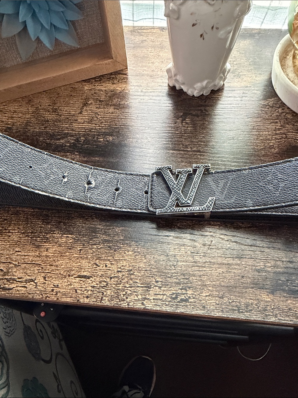 Louis Vuitton Black Leather Belt with LV Silver-Tone Buckle
